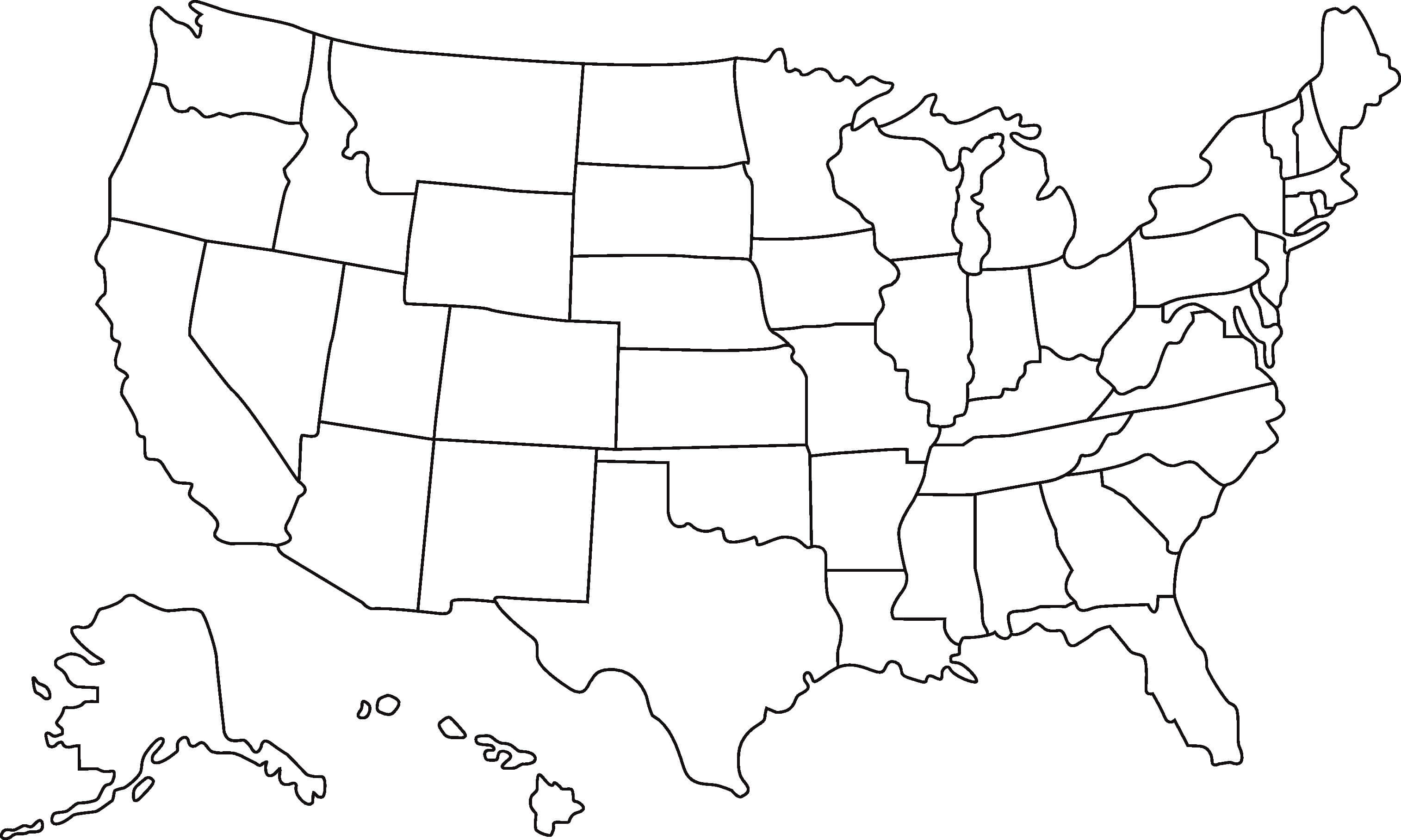 Outline map of the United States.