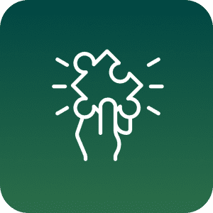 Hand holding a puzzle piece icon.