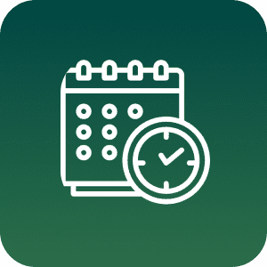 Calendar and clock icon on green background.