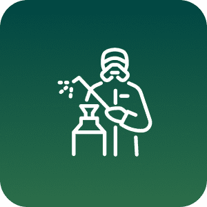 Person welding icon on green background.