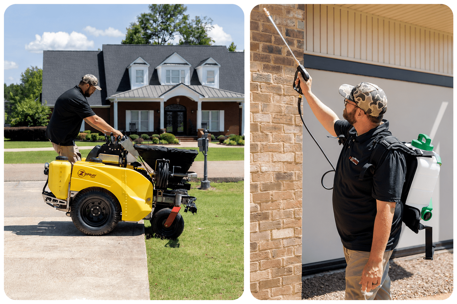 Worker operating walk-behind and backpack sprayers.